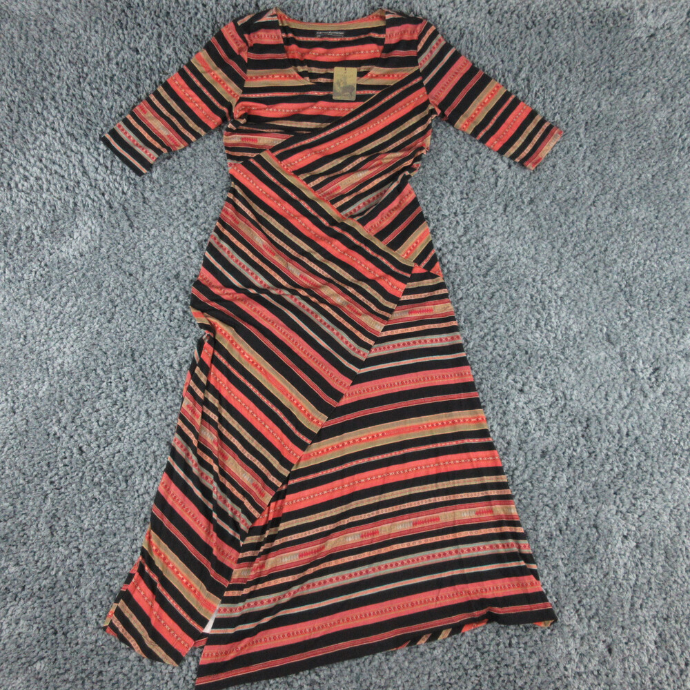 Peruvian Connection Dress Womens Medium Black Orange Coral Antiplano Stripe NWT